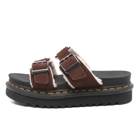 Dr. Martens Suede Leather Sandals Faux Fur Lined DOC MYLES Buckles Slides Brown - Picture 5 of 12